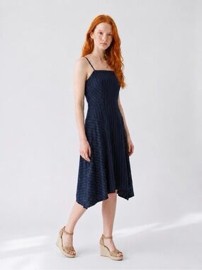 Banana Republic Navy Pinstripe Midi Dress with Spaghetti Straps